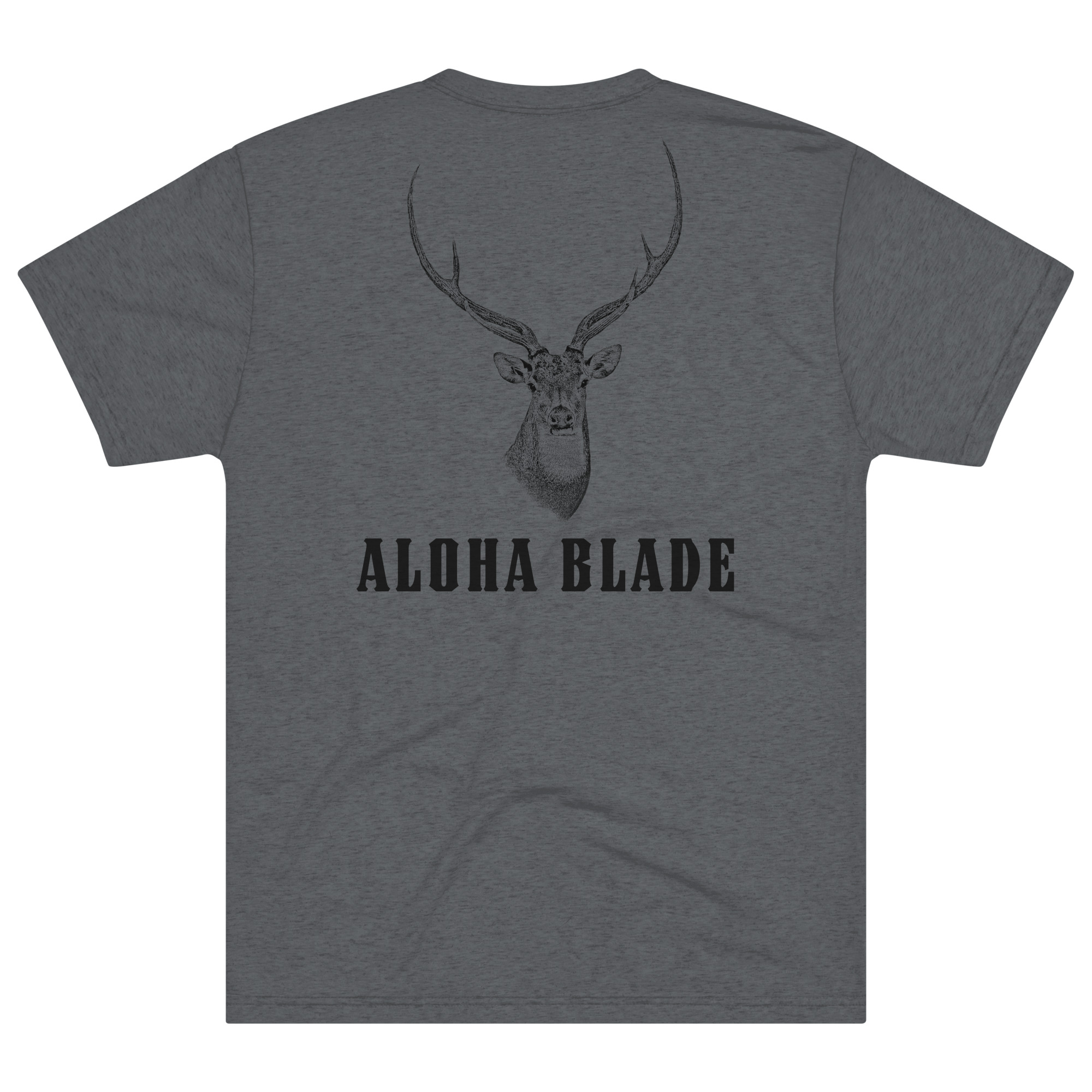 Aloha Blade premium heather gray tee with black deer back